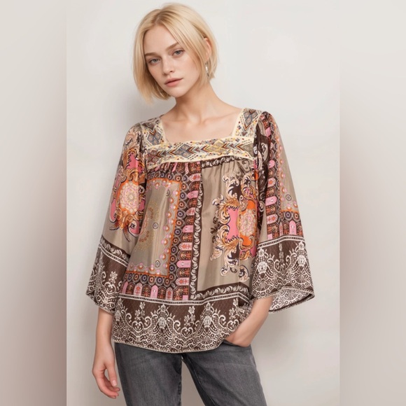 Johnny Was Tops - Johnny Was Flora Lace blouse 100% silk bohemian top new with tags size XL